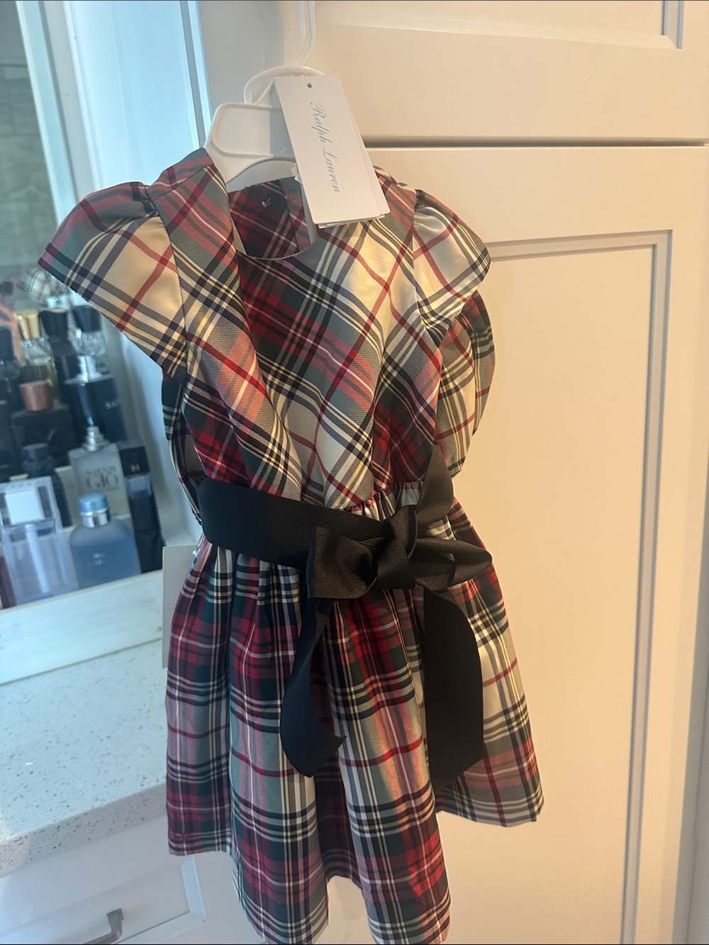 Ralph Lauren Red and Cream Plaid Dress with Black Bow